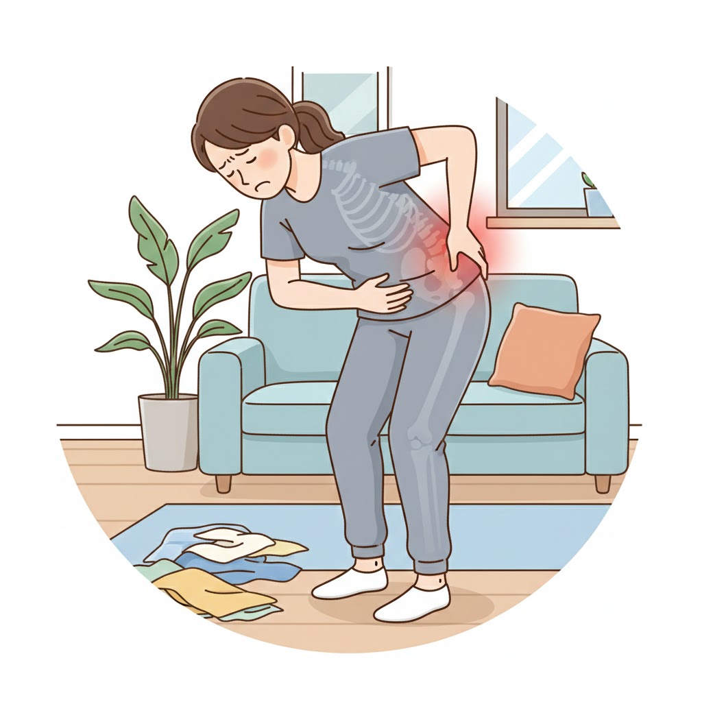 腰を曲げると腰痛がある女性のイラスト